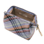 撥水加工・西陣織シルク・がばっと開くアクセサリーポーチ・マルチチェック・スカイブルー・開口部