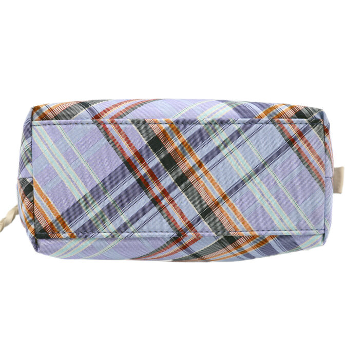 撥水加工・西陣織シルク・がばっと開くアクセサリーポーチ・マルチチェック・スカイブルー・底