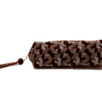 西陣織シルク・シェル型ポーチ・京組紐引手・迷彩グレンチェック・ブラウン迷彩・底