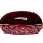 西陣織シルク・シェル型ポーチ・京組紐引手・迷彩グレンチェック・レッド迷彩・裏地