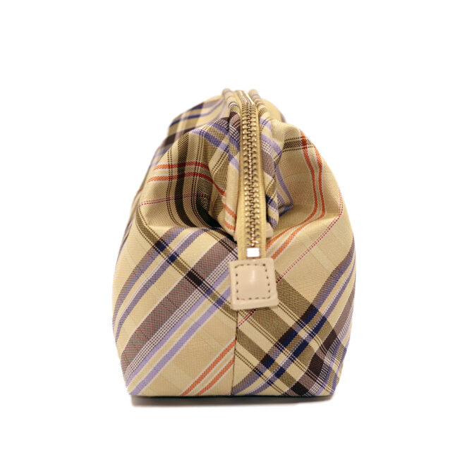 撥水加工・西陣織シルク・がばっと開くアクセサリーポーチ・マルチチェック・ライトイエロー・横