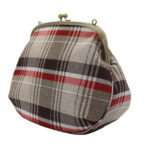 撥水加工・西陣織シルクネップ・がまぐちポシェット・メランジチェック・ベージュ・斜め