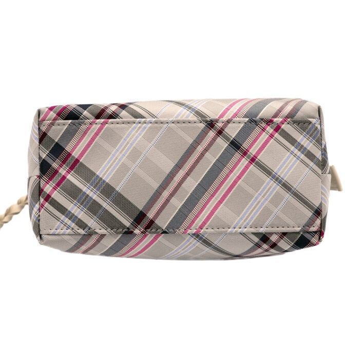 撥水加工・西陣織シルク・がばっと開くアクセサリーポーチ・マルチチェック・アッシュグレー・底
