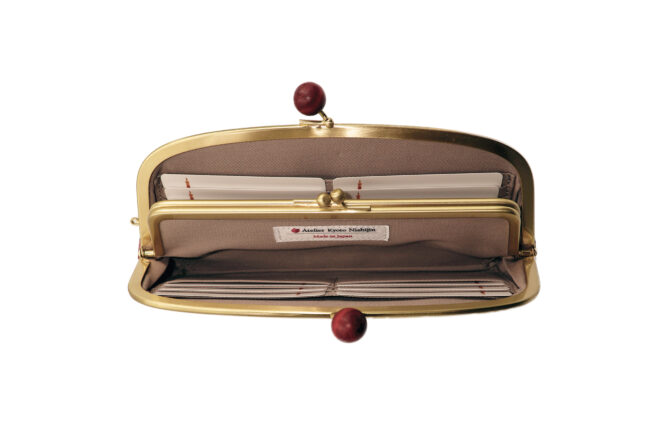 西陣織シルク・がま口長財布・京組紐ストラップ付・ギンガムチェック・内部仕様3