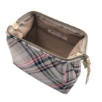 撥水加工・西陣織シルク・がばっと開くアクセサリーポーチ・マルチチェック・アッシュグレー・開口部