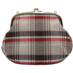 撥水加工・西陣織シルクネップ・がまぐちポシェット・メランジチェック・ベージュ・正面