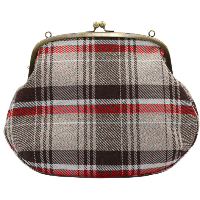 撥水加工・西陣織シルクネップ・がまぐちポシェット・メランジチェック・ベージュ・正面