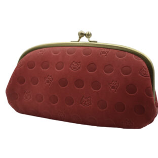 非公開: ねこと肉球の型押しが可愛い・牛革・がま口長財布・ローズピンク・日本製