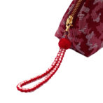 西陣織シルク・シェル型ポーチ・京組紐引手・迷彩グレンチェック・レッド迷彩・組紐部分