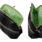 撥水加工・西陣織シルクネップ・がまぐちポシェット・メランジチェック・チャコールブラック・開けた状態