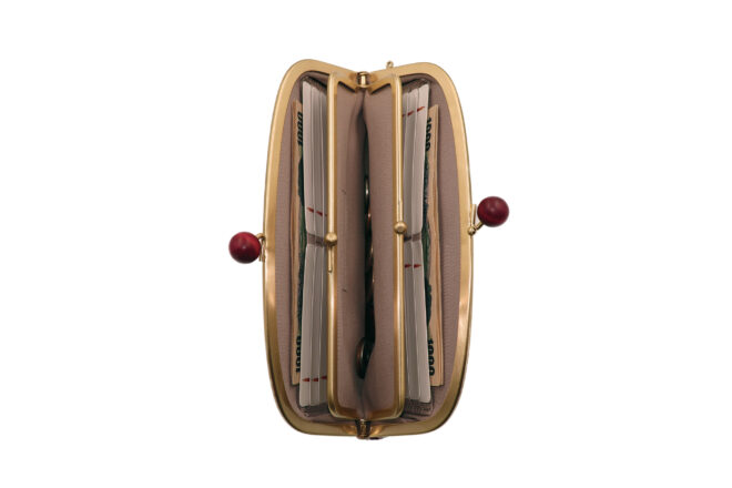 西陣織シルク・がま口長財布・京組紐ストラップ付・ギンガムチェック・内部仕様2