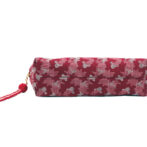 西陣織シルク・シェル型ポーチ・京組紐引手・迷彩グレンチェック・レッド迷彩・底