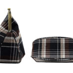 撥水加工・西陣織シルクネップ・がまぐちポシェット・メランジチェック・チャコールブラック・サイドとボトム