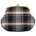 撥水加工・西陣織シルクネップ・がまぐちポシェット・メランジチェック・チャコールブラック・正面