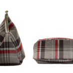 撥水加工・西陣織シルクネップ・がまぐちポシェット・メランジチェック・ベージュ・サイドとボトム