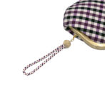 西陣織シルク・がま口長財布・京組紐ストラップ付・ギンガムチェック・パープル・組紐部分