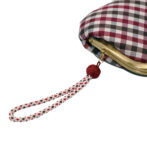 西陣織シルク・がま口長財布・京組紐ストラップ付・ギンガムチェック・レッド・ストラップ部分1