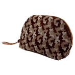 西陣織シルク・シェル型ポーチ・京組紐引手・迷彩グレンチェック・ブラウン迷彩・斜め