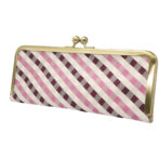 撥水加工・西陣織シルク・抗菌・抗ウイルス・がまぐちマスクケース・格子柄・ピンク