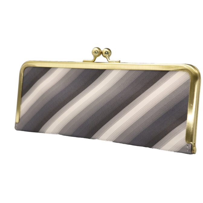 撥水加工・西陣織シルク・抗菌・抗ウイルス・がまぐちマスクケース・ストライプ・グレー