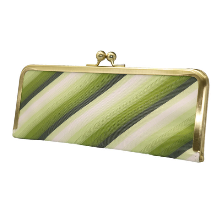 撥水加工・西陣織シルク・抗菌・抗ウイルス・がまぐちマスクケース・ストライプ・グリーン