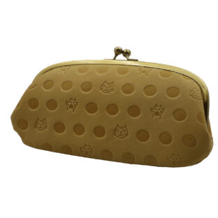 非公開: ねこと肉球の型押しが可愛い・牛革・がま口長財布・イエロー・日本製