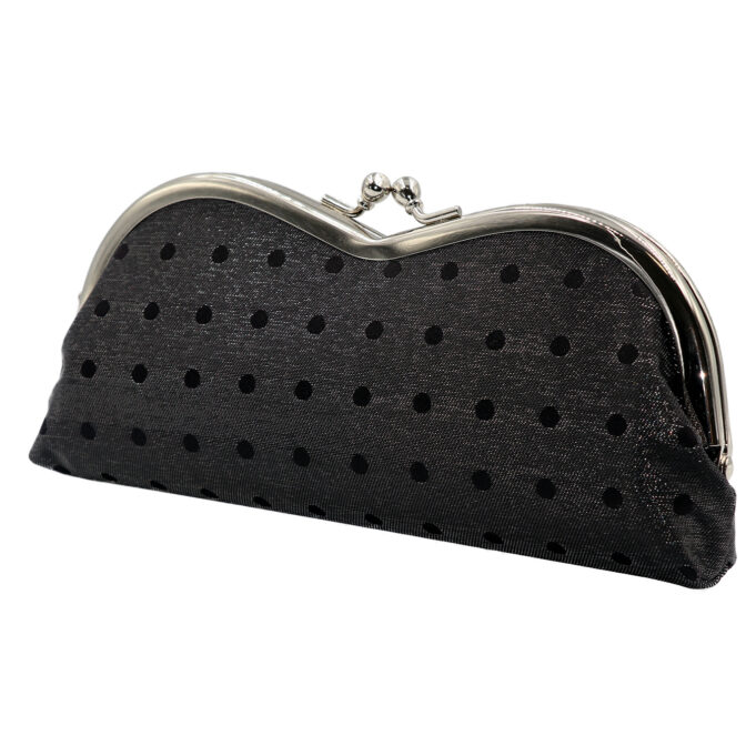 西陣織シルク×艶やかナイロン・山型眼鏡ケース・水玉・スパークリングブラック・斜め