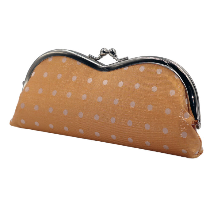西陣織シルク×艶やかナイロン・山型眼鏡ケース・水玉・スパークリングオレンジ・斜め