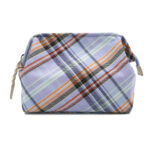 撥水加工・西陣織シルク・がばっと開くアクセサリーポーチ・マルチチェック・スカイブルー・正面