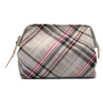 撥水加工・西陣織シルク・がばっと開くアクセサリーポーチ・マルチチェック・アッシュグレー・正面