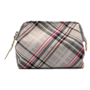 撥水加工・西陣織シルク・がばっと開くファスナーポーチ・コスメポーチ・バッグインバッグ・伝統工芸・マルチチェック・アッシュグレー・レディース・日本製