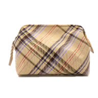 撥水加工・西陣織シルク・がばっと開くファスナーポーチ・コスメポーチ・バッグインバッグ・伝統工芸・マルチチェック・ライトイエロー・レディース・日本製