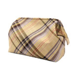 撥水加工・西陣織シルク・がばっと開くアクセサリーポーチ・マルチチェック・ライトイエロー・斜め