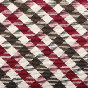 西陣織シルク・がま口長財布・京組紐ストラップ付・ギンガムチェック・レッド・生地拡大