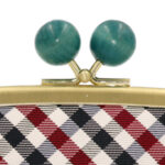 西陣織シルク・がま口長財布・京組紐ストラップ付・ギンガムチェック・ネイビー・木玉部分拡大