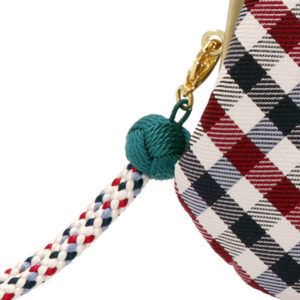 西陣織シルク・がま口長財布・京組紐ストラップ付・ギンガムチェック・ネイビー・組紐部分拡大