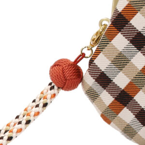 西陣織シルク・がま口長財布・京組紐ストラップ付・ギンガムチェック・ブラウン・小田巻拡大