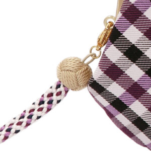 西陣織シルク・がま口長財布・京組紐ストラップ付・ギンガムチェック・パープル・小田巻部分拡大