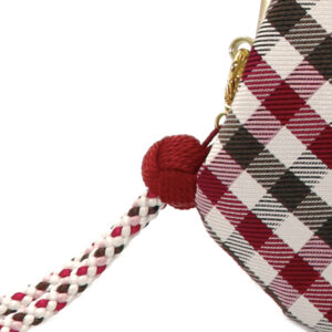 西陣織シルク・がま口長財布・京組紐ストラップ付・ギンガムチェック・レッド・小田巻拡大