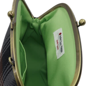 撥水加工・西陣織シルクネップ・がまぐちポシェット・メランジチェック・チャコールブラック・裏地