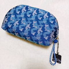 上品❤️/西陣織シルク・シェル型ポーチ・京組紐引手・迷彩グレンチェック・ブルー迷彩・日本製