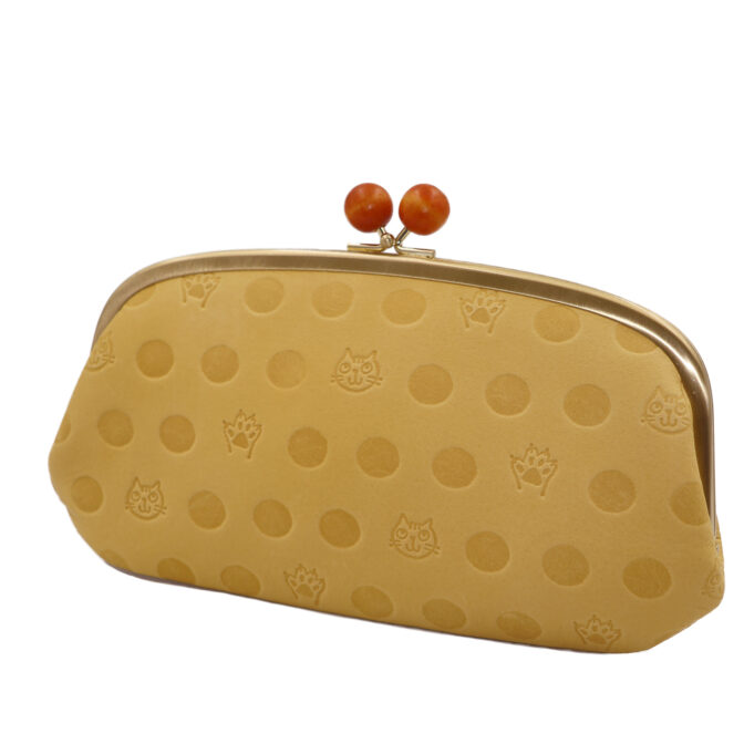 ネコ財布　萱草色　斜め