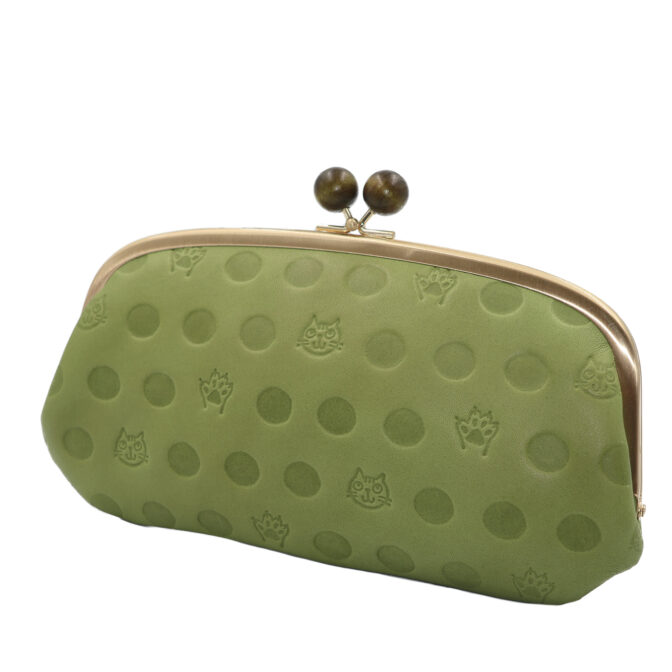 ネコ財布　鶯色　斜め