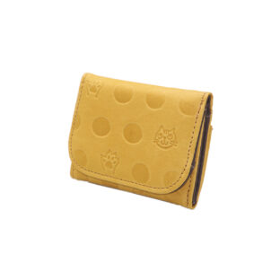 Atelier Kyoto Nishijin/ねこと肉球の型押しが可愛い・牛革・手乗りコンパクト財布・萱草色(かんぞういろ)・レディース・日本製