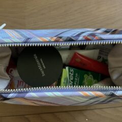 とても使いやすい!/撥水加工・西陣織シルク・がばっと開くアクセサリーポーチ・マルチチェック・スカイブルー・日本製