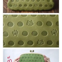 可愛いだけじゃない!欲張り長財布♡/ねこと肉球の型押しが可愛い・牛革・抗菌・抗ウイルス加工・がま口長財布・鶯色（うぐいすいろ）・日本製