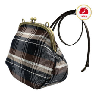 非公開: Atelier Kyoto Nishijin/西陣織シルクネップ・がま口ショルダー・メランジチェック・チャコールブラック・レディース・日本製