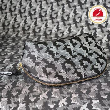 西陣織シルク・軽量ファスナーポーチ・コスメポーチ・バッグインバッグ・伝統工芸・京組紐引手・グレンチェック・迷彩柄・ブラック・レディース・日本製