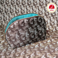 西陣織シルク・軽量ファスナーポーチ・コスメポーチ・バッグインバッグ・伝統工芸・京組紐引手・グレンチェック・迷彩柄・ブラウン・レディース・日本製