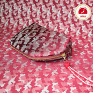 西陣織シルク・軽量ファスナーポーチ・コスメポーチ・バッグインバッグ・伝統工芸・京組紐引手・グレンチェック・迷彩柄・レッド・レディース・日本製